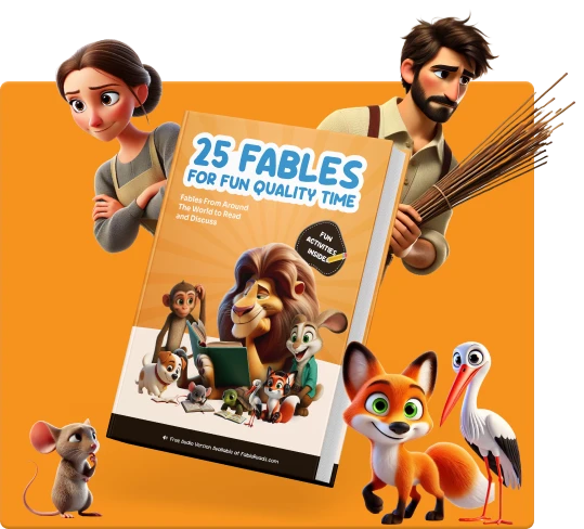 Cover of a book titled '25 Fables for Fun Quality Time' with colorful drawings of animals and children.