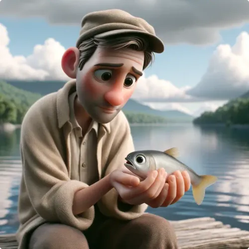 Colorful illustration of The Fisherman and The Little Fish - a fable