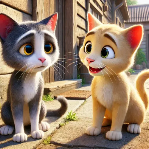 Colorful illustration of The Two Cats - a fable