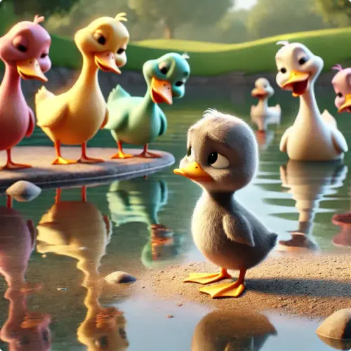 Colorful illustration of The Ugly Duckling - a fable
