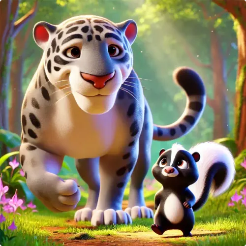 Colorful illustration of The Jaguar and the Little Skunk - a fable