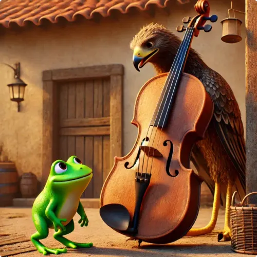 Colorful illustration of How the Toad Got His Bruises - a fable