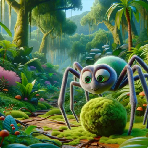 Colorful illustration of Anansi and the Moss-Covered Rock - a fable