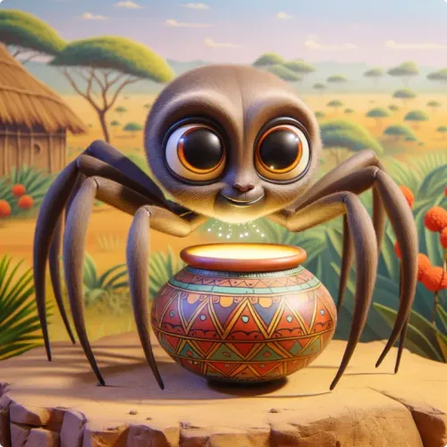 Colorful illustration of Anansi and the Wisdom Pot - a fable