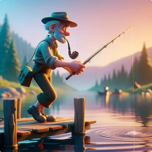 Colorful illustration of The Fisherman Pipes to the Fish - a fable