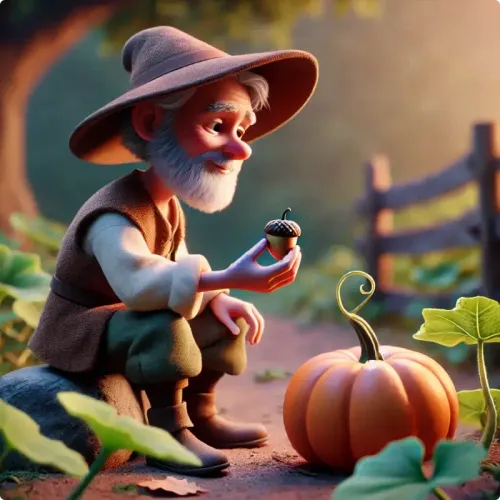 Colorful illustration of The Acorn and the Pumpkin - a fable