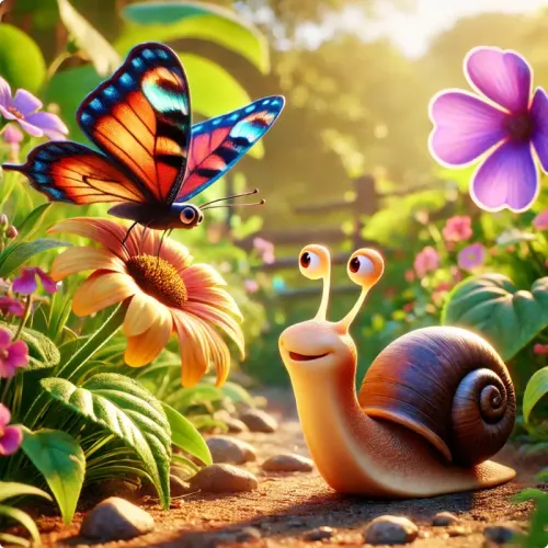Colorful illustration of Butterfly and Snail - a fable