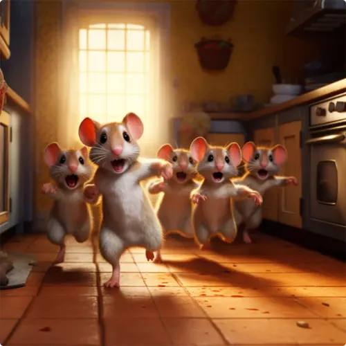 Colorful illustration of The Mice and The Weasels - a fable