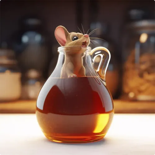 Colorful illustration of The Mouse in the Wine Jar and the Cat - a fable