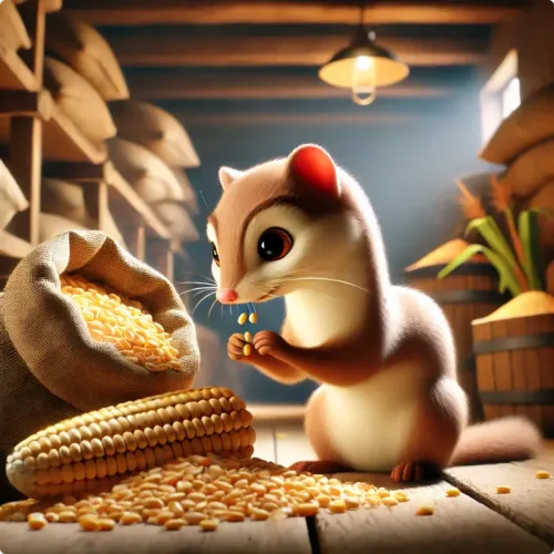 Colorful illustration of The Weasel in the Granary - a fable