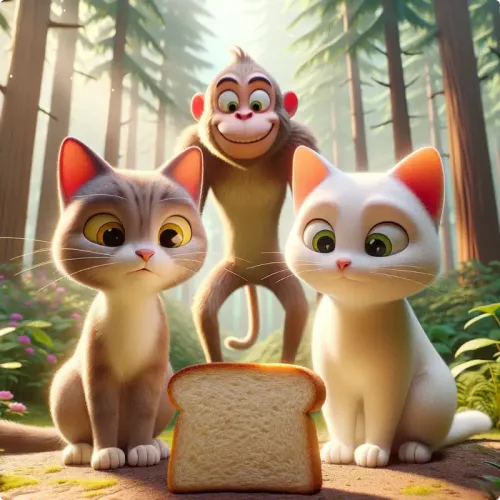 Colorful illustration of Two Cats and A Monkey - a fable