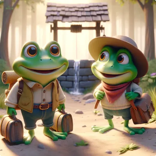 Colorful illustration of The Two Frogs - a fable