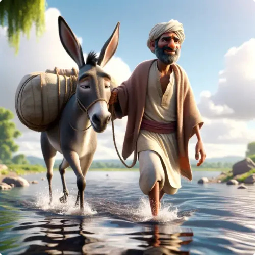 Colorful illustration of Umrhwebi kunye nedonki - a fable