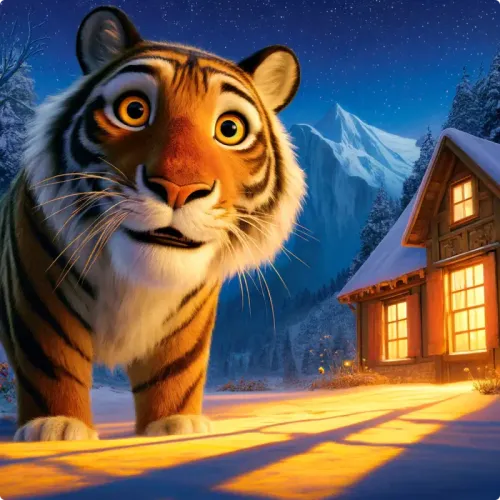 Colorful illustration of The Tiger and the Dried Persimmon - a fable