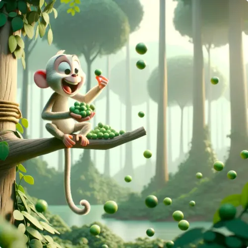 Colorful illustration of The Penny Wise Monkey - a fable