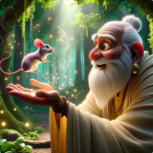 Colorful illustration of Musflickan - a fable
