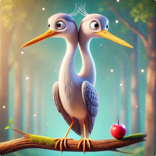 Colorful illustration of The Bird with Two Heads - a fable
