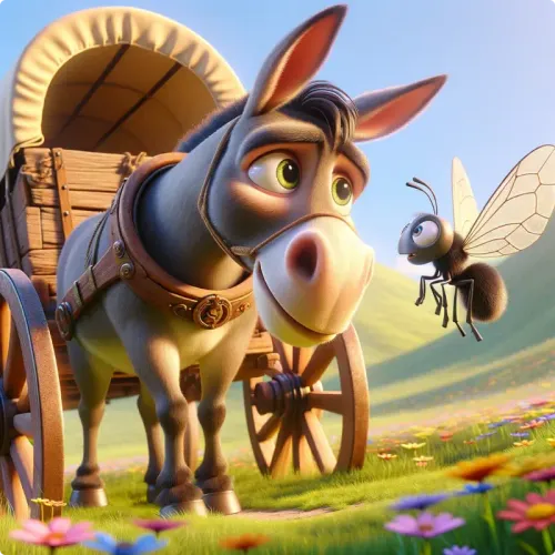 Colorful illustration of The Fly and The Draught-Mule - a fable