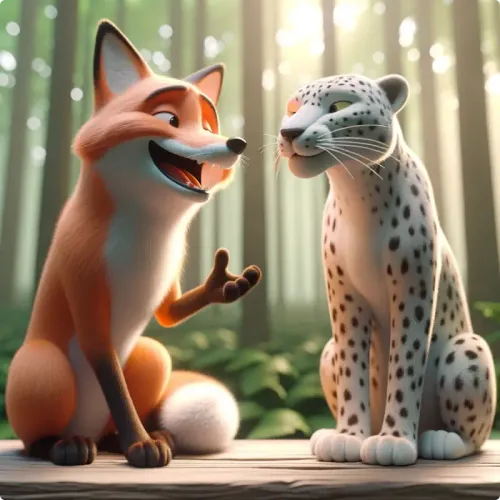 Colorful illustration of Räven och Leoparden - a fable