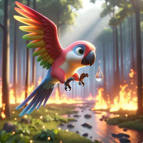 Colorful illustration of The Brave Little Parrot - a fable