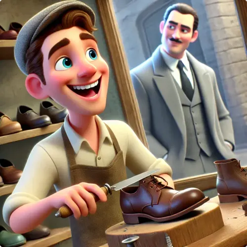 Colorful illustration of The Cobbler and the Financier - a fable