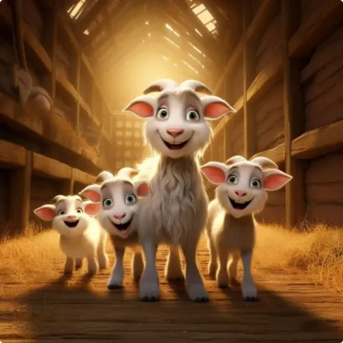 Colorful illustration of The Goat with Three Kids - a fable