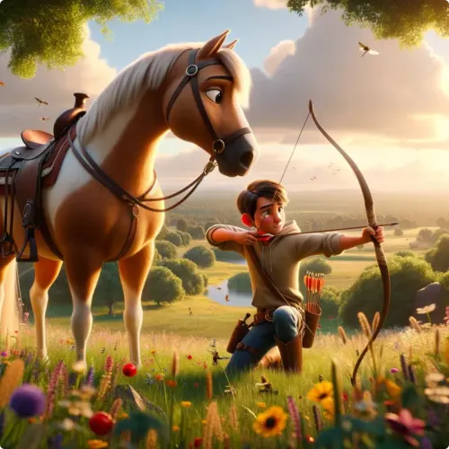 Colorful illustration of The Horse and The Stag - a fable