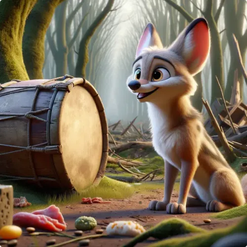 Colorful illustration of The Jackal And The Drum - a fable