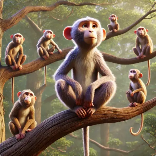 Colorful illustration of The Story of the Great Monkey - a fable