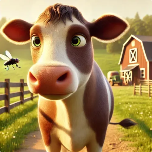 Colorful illustration of Why the Flies Bother the Cows - a fable