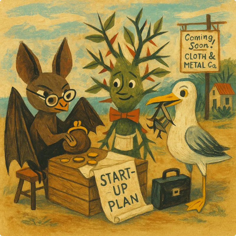A Bat, Thorn Bush and Gull