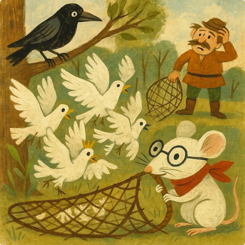 The Crow, the Doves, and the Mouse