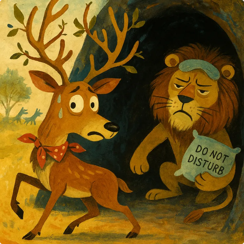 The Stag and the Lion in a Caves